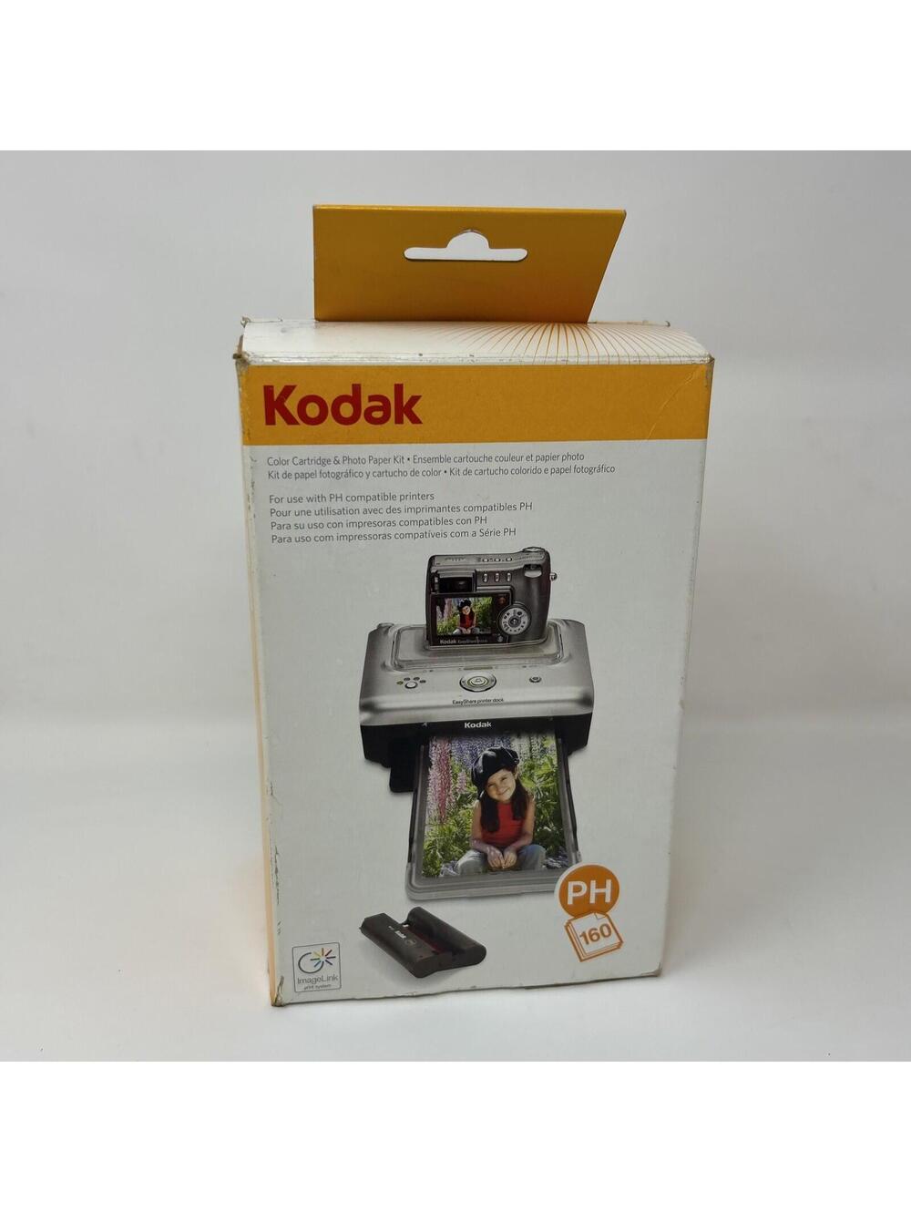 Kodak PH160 Color Cartridge & Photo Paper Kit 4 Cartridges & 100 Sheets Open Box